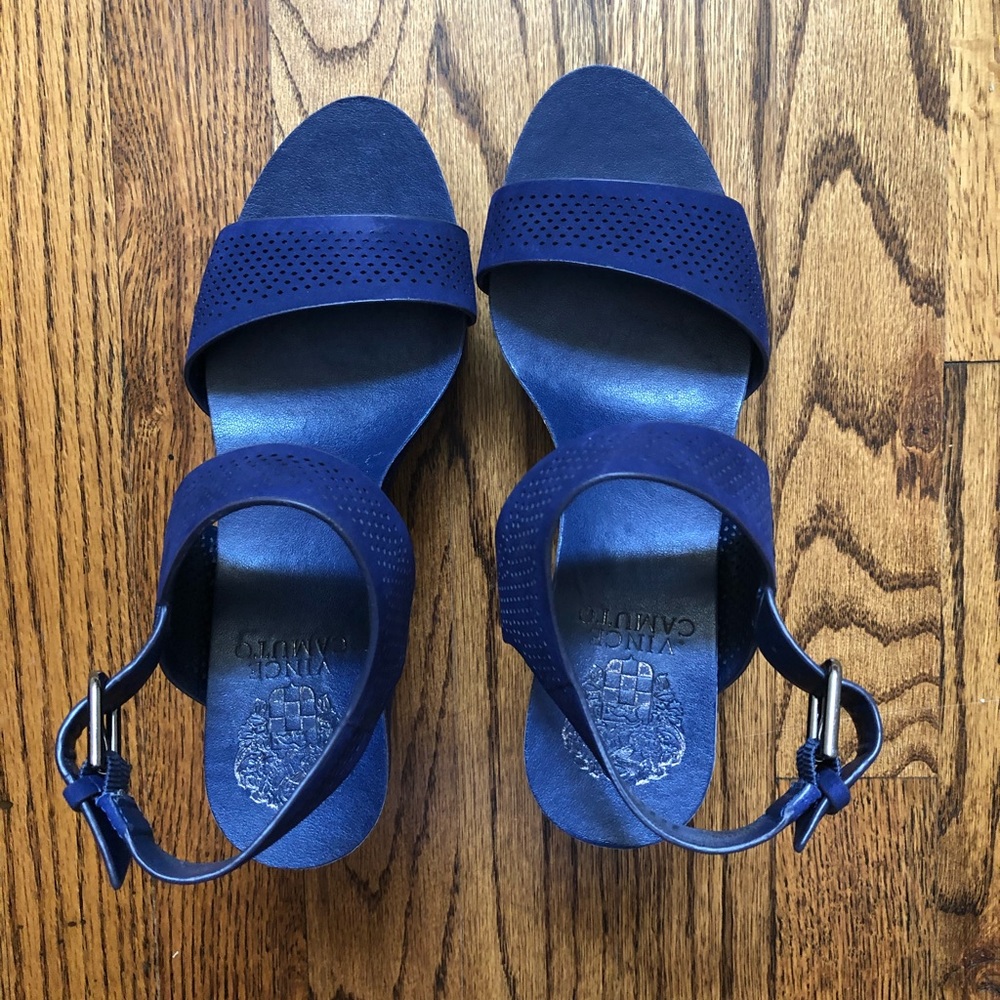 Cobalt blue wedge sandals